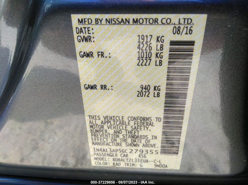 2016 NISSAN ALTIMA 2.5 SL - 1N4AL3AP5GC279355