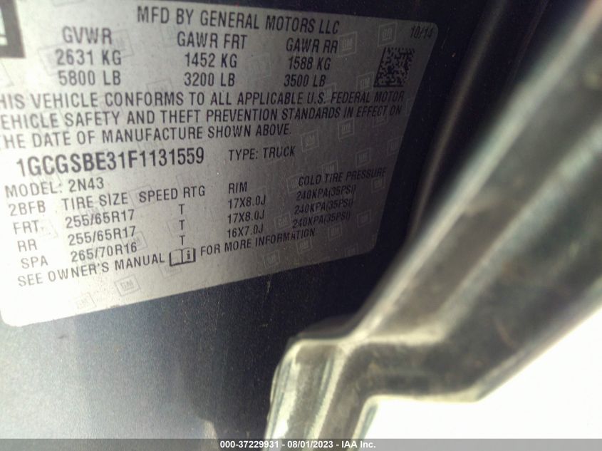 2015 CHEVROLET COLORADO LT - 1GCGSBE31F1131559