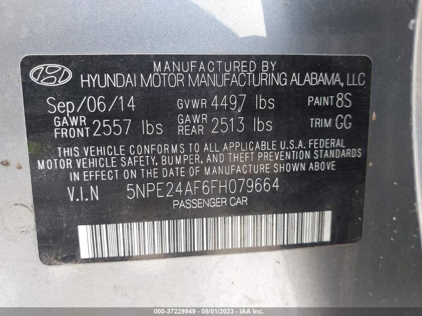 2015 HYUNDAI SONATA 2.4L SE - 5NPE24AF6FH079664