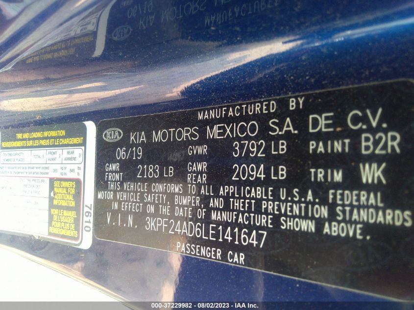 2020 KIA FORTE LXS - 3KPF24AD6LE141647