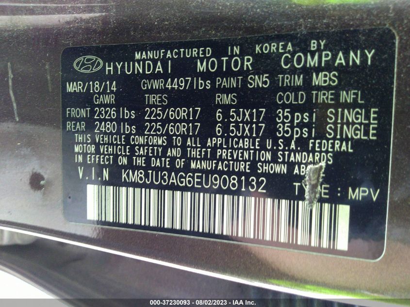 2014 HYUNDAI TUCSON SE - KM8JU3AG6EU908132