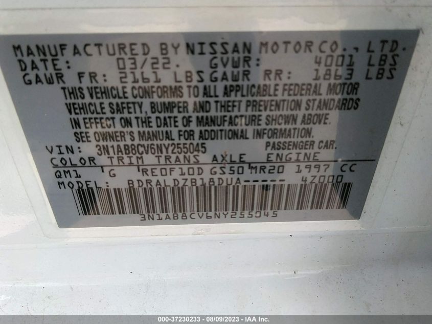 2022 NISSAN SENTRA SV - 3N1AB8CV6NY255045