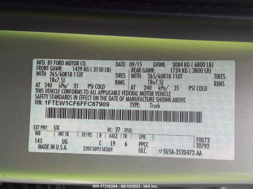 2015 FORD F-150 XL/LARIAT - 1FTEW1CF6FFC87909