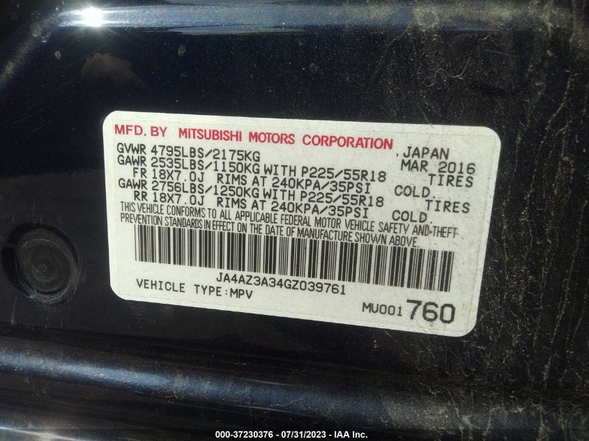 2016 MITSUBISHI OUTLANDER SE/SEL/ES - JA4AZ3A34GZ039761