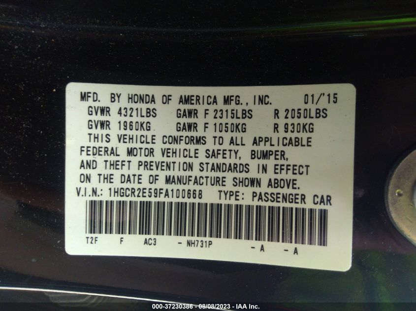 2015 HONDA ACCORD SEDAN SPORT - 1HGCR2E59FA100668