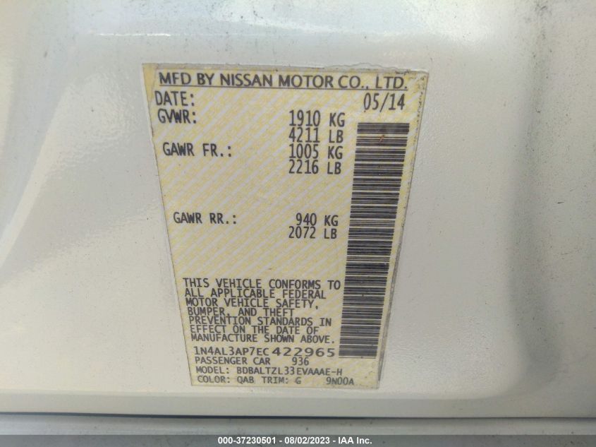 2014 NISSAN ALTIMA 2.5 SV - 1N4AL3AP7EC422965