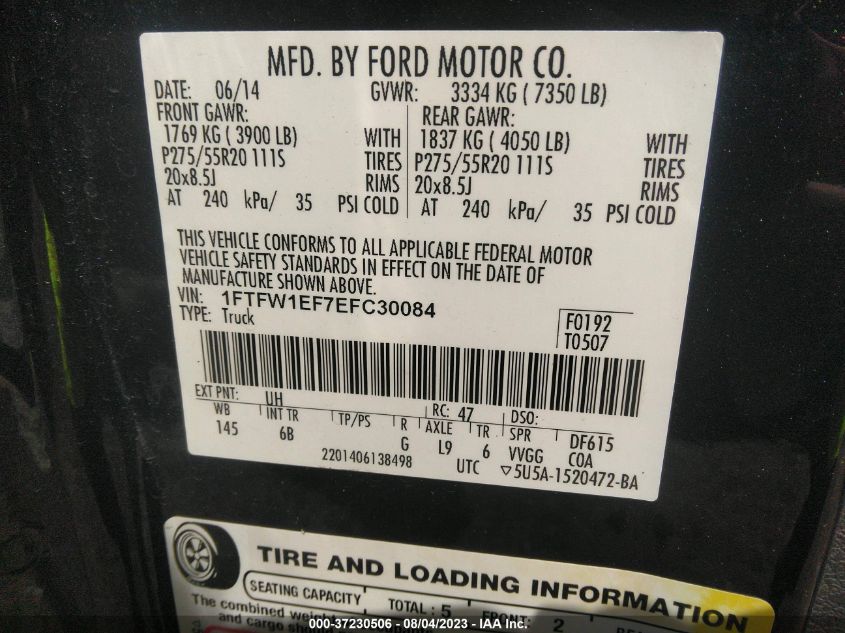 2014 FORD F-150 XL/XLT/STX/FX4/LARIAT - 1FTFW1EF7EFC30084