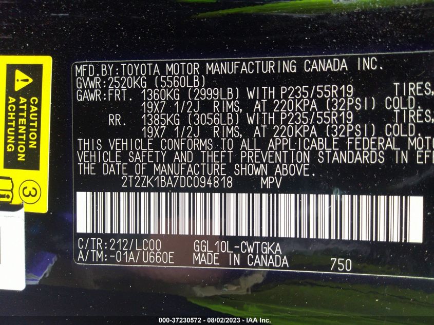 2013 LEXUS RX 350 - 2T2ZK1BA7DC094818