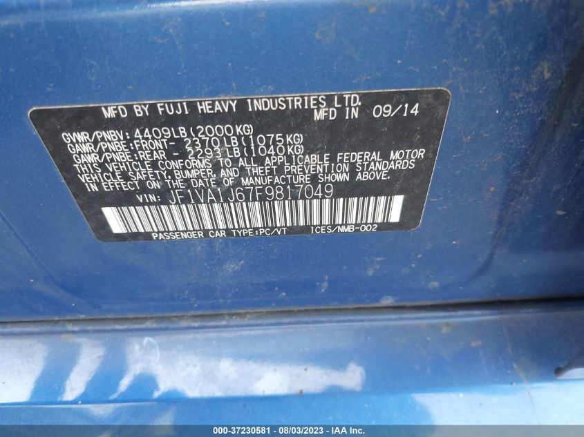 2015 SUBARU WRX LIMITED - JF1VA1J67F9817049