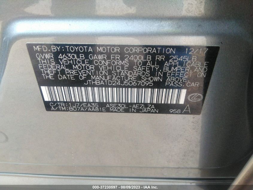 2018 LEXUS IS IS 300 - JTHBA1D24J5067095