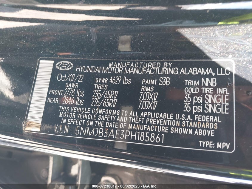 VIN 5NMJB3AE3PH185861 2023 HYUNDAI TUCSON SEL
