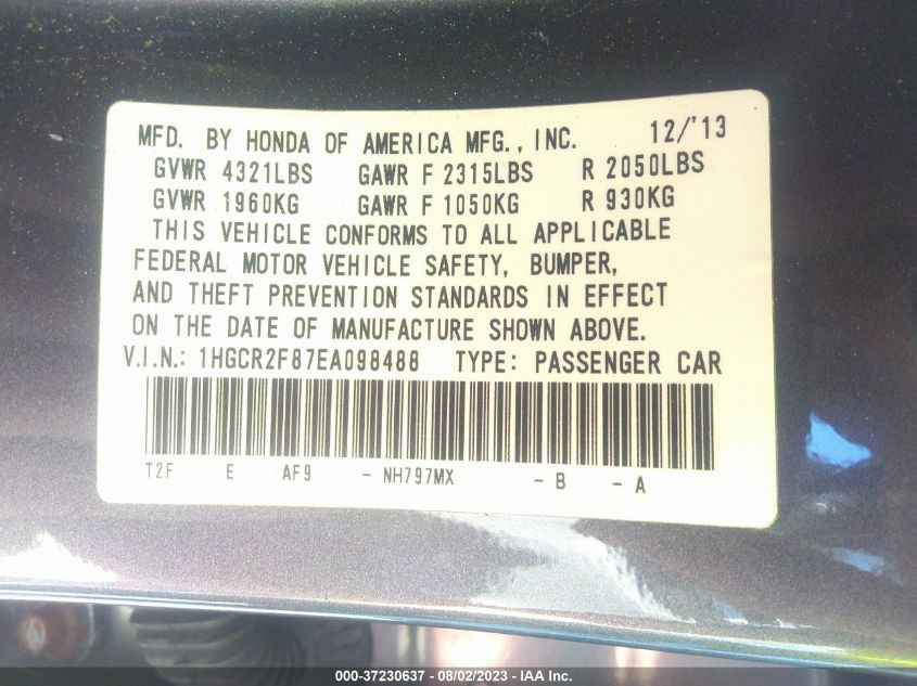 2014 HONDA ACCORD SEDAN EX-L - 1HGCR2F87EA098488