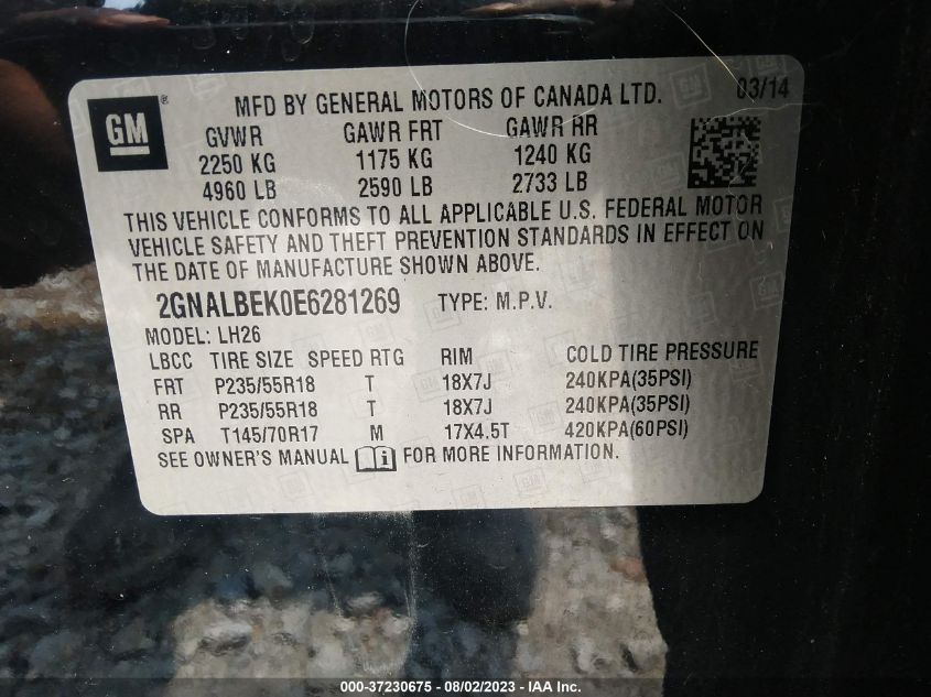 2014 CHEVROLET EQUINOX LT - 2GNALBEK0E6281269