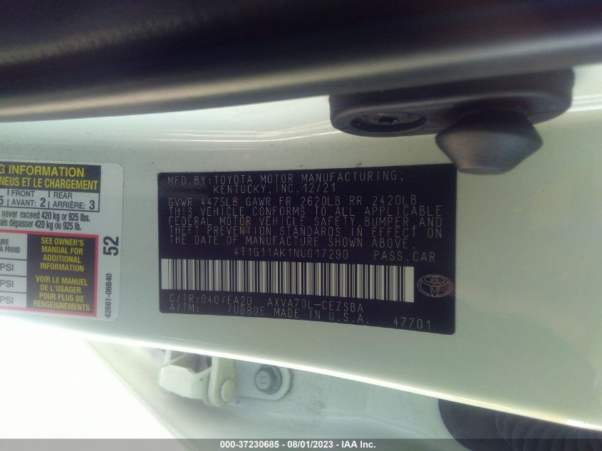 2022 TOYOTA CAMRY SE - 4T1G11AK1NU017290
