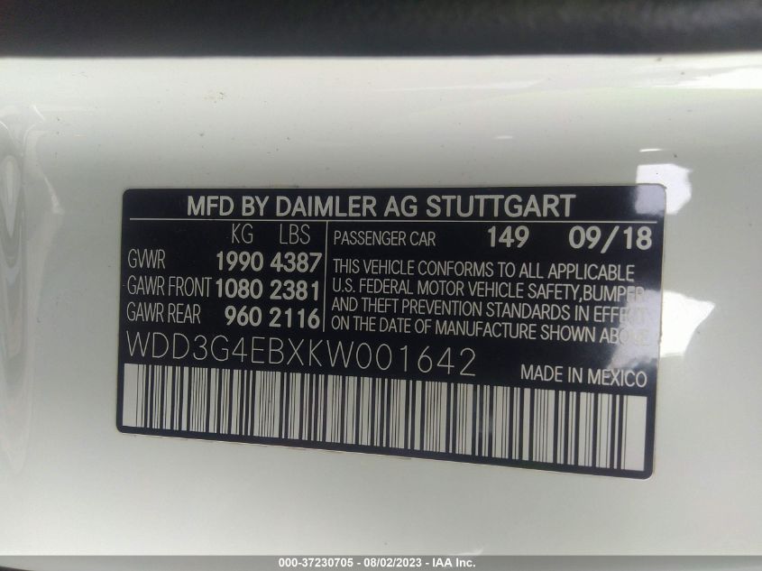 2019 MERCEDES-BENZ A-CLASS A 220 WDD3G4EBXKW001642