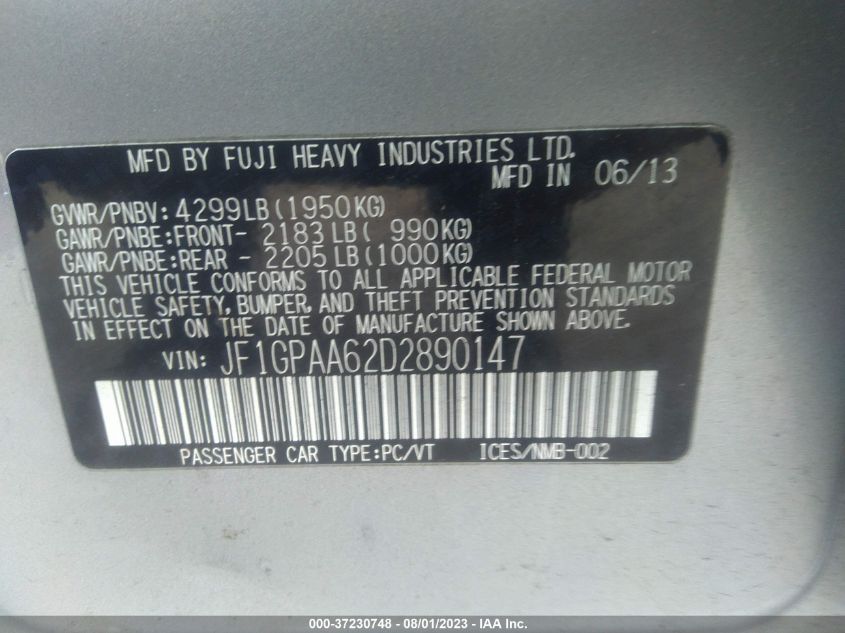 2013 SUBARU IMPREZA WAGON 2.0I - JF1GPAA62D2890147