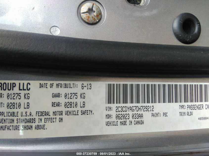 2013 DODGE CHALLENGER SXT PLUS - 2C3CDYAG7DH729212