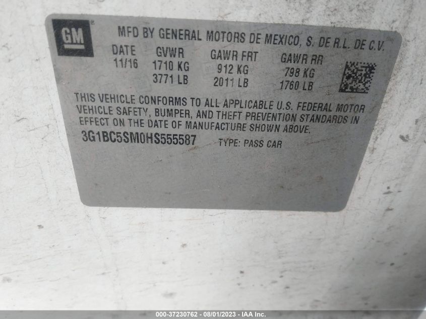 2017 CHEVROLET CRUZE LS - 3G1BC5SM0HS555587