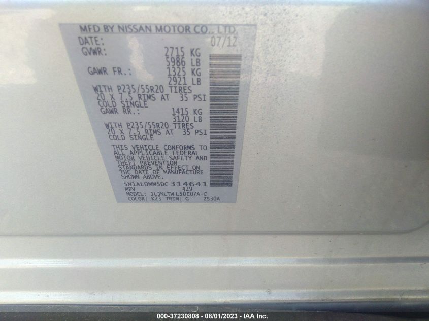 2013 INFINITI JX - 5N1AL0MM5DC314641