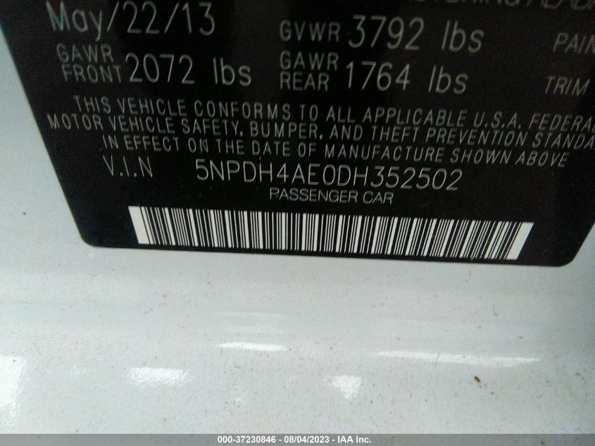 2013 HYUNDAI ELANTRA GLS - 5NPDH4AE0DH352502