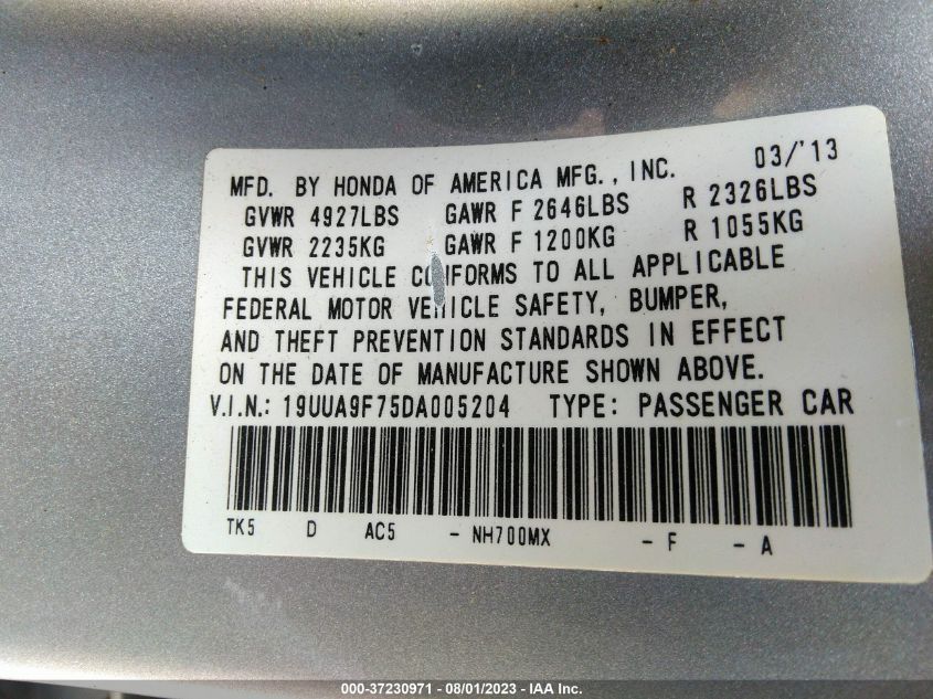 2013 ACURA TL ADVANCE - 19UUA9F75DA005204