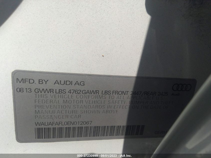 2014 AUDI A4 PREMIUM - WAUAFAFL0EN012067