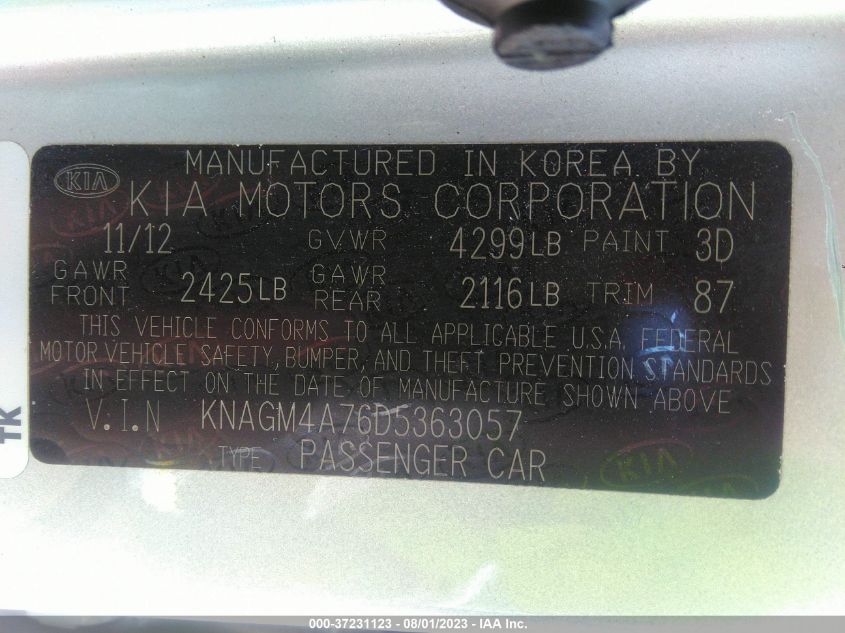 2013 KIA OPTIMA LX - KNAGM4A76D5363057