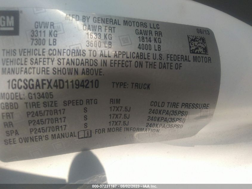 2013 CHEVROLET EXPRESS CARGO VAN - 1GCSGAFX4D1194210