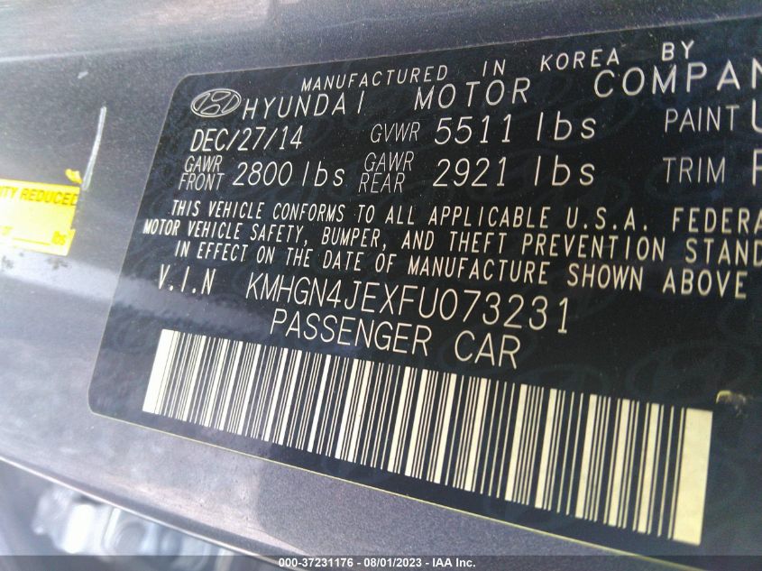 2015 HYUNDAI GENESIS 3.8L - KMHGN4JEXFM073231