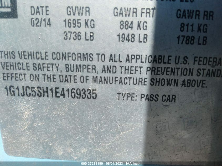 2014 CHEVROLET SONIC LT - 1G1JC5SH1E4169335