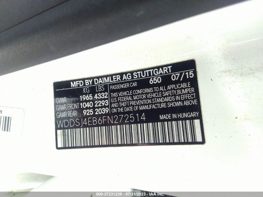 2015 MERCEDES-BENZ CLA-CLASS CLA 250 - WDDSJ4EB6FN272514