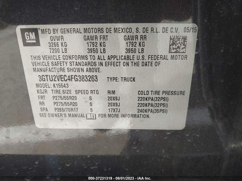 2015 GMC SIERRA 1500 SLT - 3GTU2VEC4FG383263