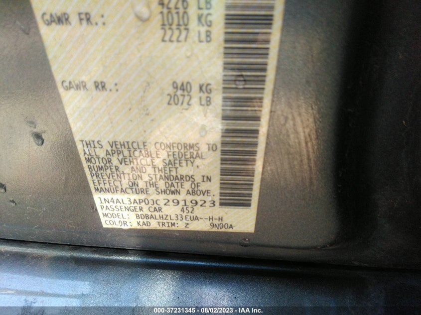 VIN 1N4AL3AP0JC291923 2018 NISSAN ALTIMA 2.5 SR