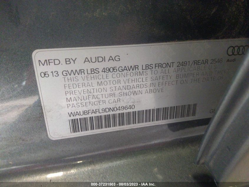 2013 AUDI A4 PREMIUM - WAUBFAFL9DN049640