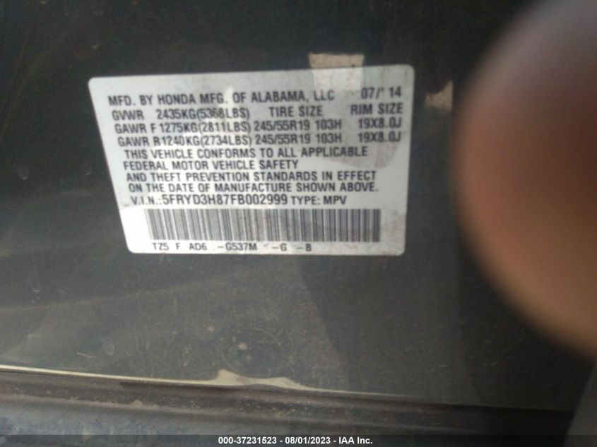 2015 ACURA MDX ADVANCE/ENTERTAINMENT PKG - 5FRYD3H87FB002999