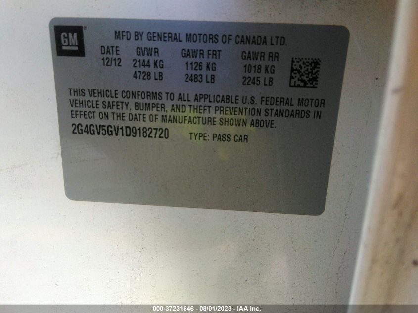 2013 BUICK REGAL GS - 2G4GV5GV1D9182720