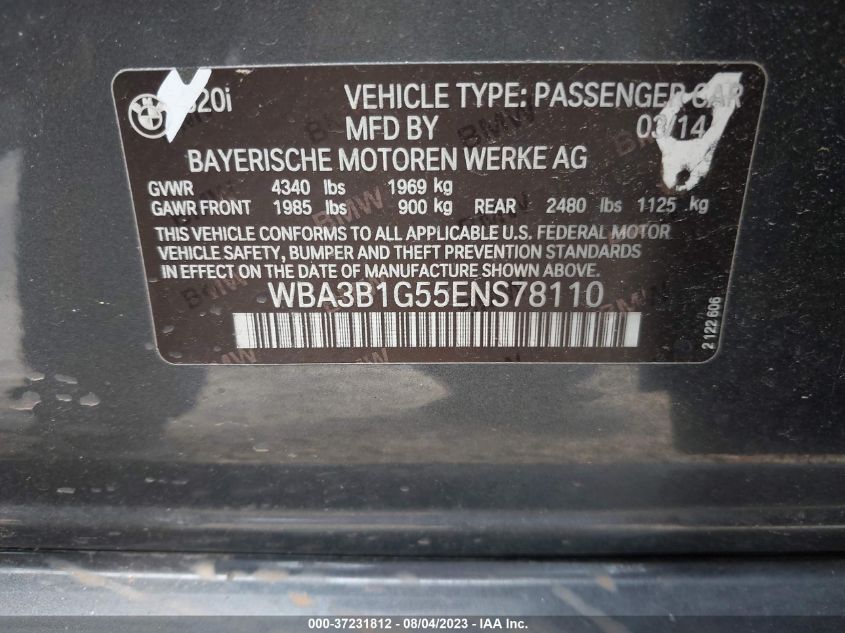 2014 BMW 3 SERIES 320I - WBA3B1G55ENS78110