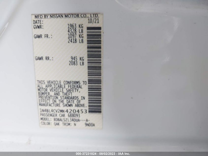 2021 NISSAN ALTIMA SR - 1N4BL4CV2MN420453