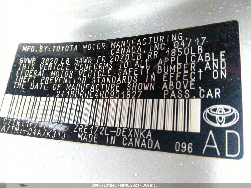 2017 TOYOTA COROLLA L/LE/XLE/SE - 2T1BURHE4HC901827