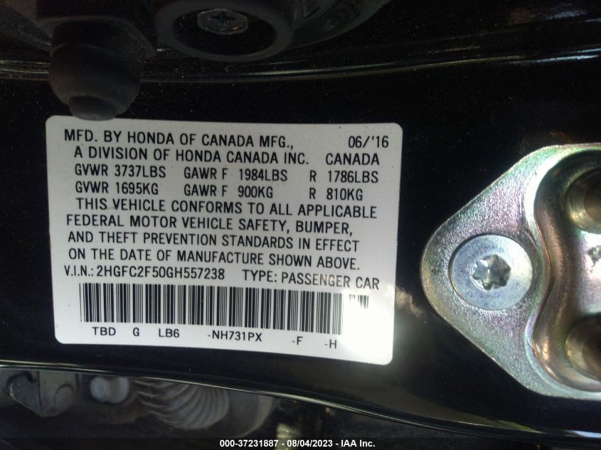 2016 HONDA CIVIC SEDAN LX - 2HGFC2F50GH557238