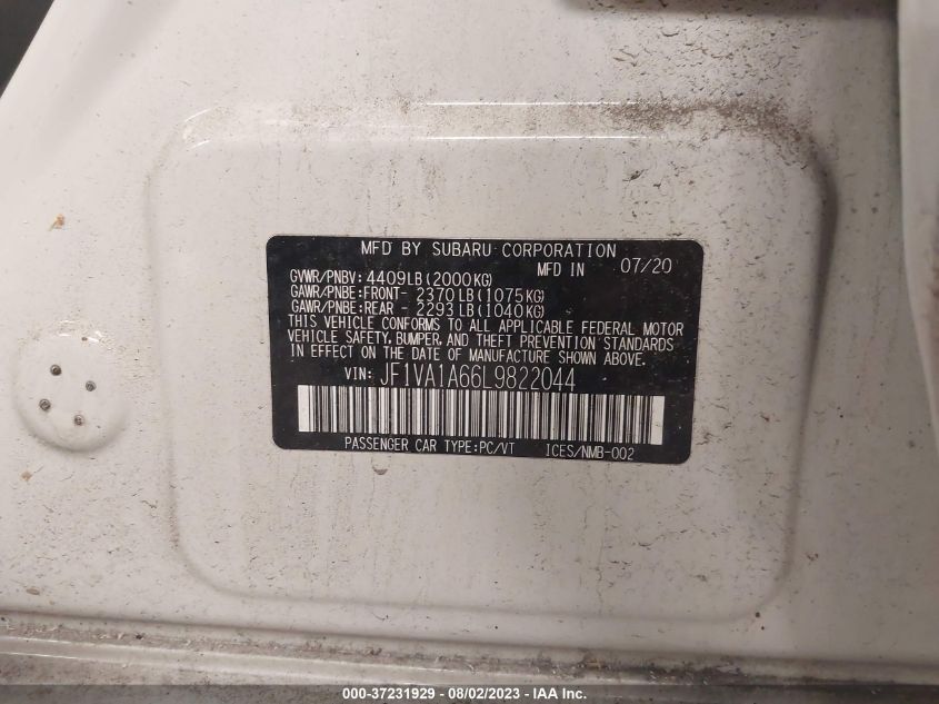 2020 SUBARU WRX - JF1VA1A66L9822044