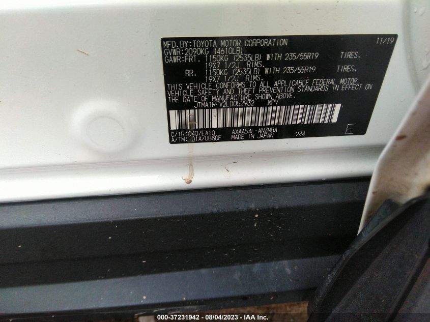 2020 TOYOTA RAV4 XLE PREMIUM - JTMA1RFV2LD052932
