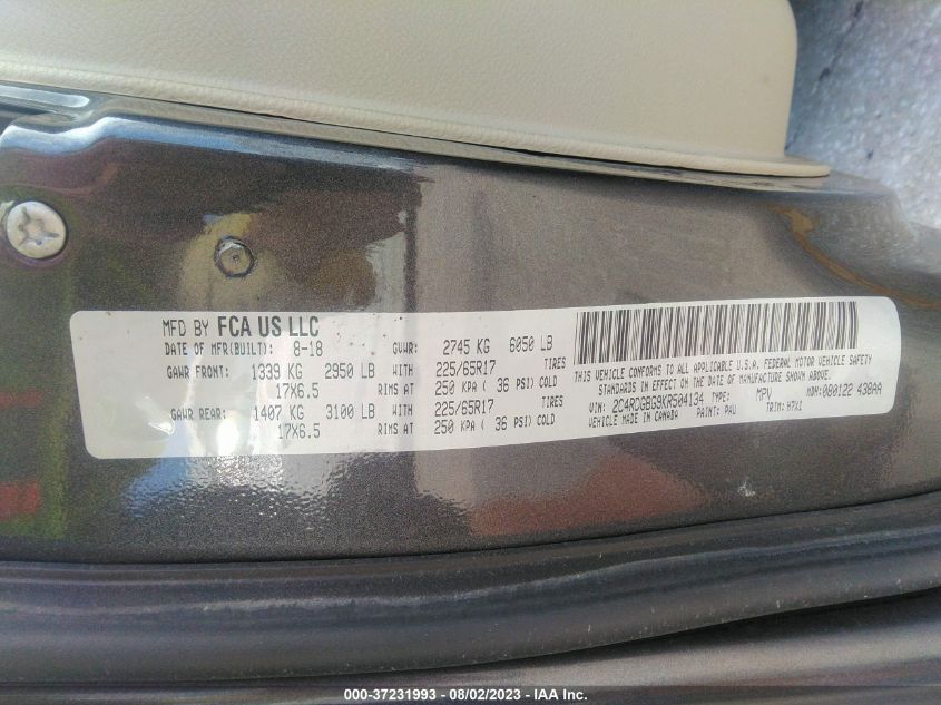 2019 DODGE GRAND CARAVAN SE - 2C4RDGBG9KR504134