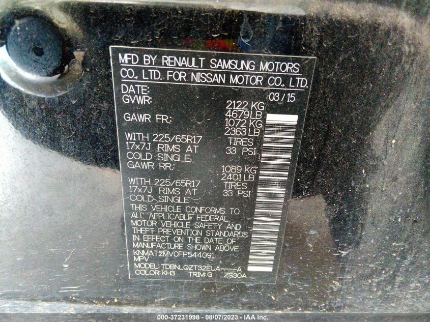 2015 NISSAN ROGUE SV - KNMAT2MV0FP544091