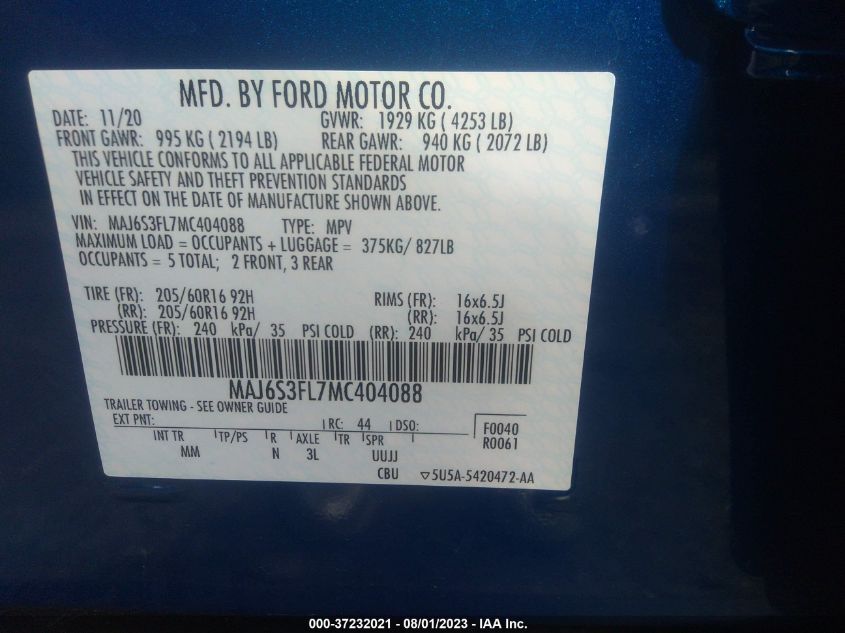 2021 FORD ECOSPORT S - MAJ6S3FL7MC404088