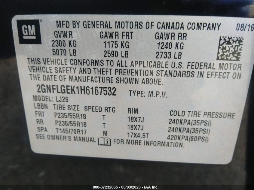 2017 CHEVROLET EQUINOX PREMIER - 2GNFLGEK1H6167532