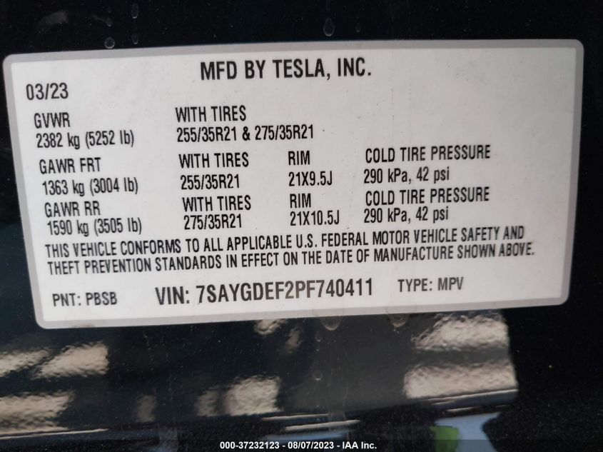 2023 TESLA MODEL Y PERFORMANCE - 7SAYGDEF2PF740411