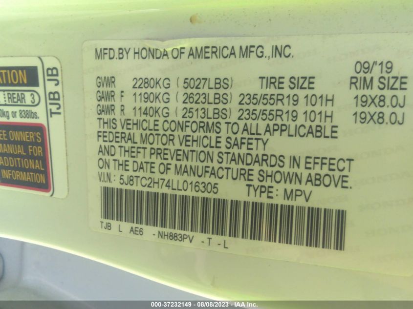 2020 ACURA RDX W/ADVANCE PKG - 5J8TC2H74LL016305