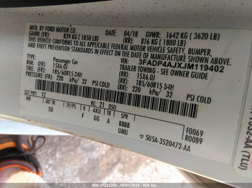 2018 FORD FIESTA S - 3FADP4AJXJM119402