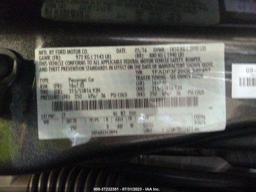 2016 FORD FOCUS SE - 1FADP3F20GL346457